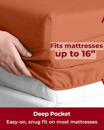 Mellanni Full Sheets Set - 4 PC Iconic Collection Bedding Sheets & Pillowcases - Hotel Luxury, Extra Soft, Cooling Bed Sheets - Deep Pocket up to 16 inch (Full, Terracotta) - LeafyLoom