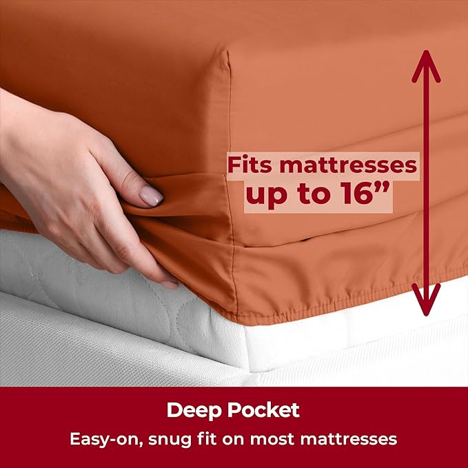 Mellanni Full Sheets Set - 4 PC Iconic Collection Bedding Sheets & Pillowcases - Hotel Luxury, Extra Soft, Cooling Bed Sheets - Deep Pocket up to 16 inch (Full, Terracotta) - LeafyLoom