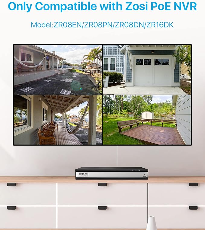 ZOSI ZG2615E 5MP PoE IP Camera Bullet Camera with Night Vision for Outdoor Indoor Power Over Ethernet Surveillance System,Only Work with ZOSI PoE NVR,ZR16DK,ZR08EN,ZR08DN,ZR08PN ZOSI