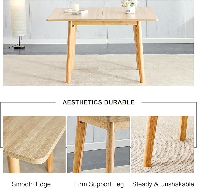 NicBex 47.2Inch Folding Rectangular Dining Table,Modern Kitchen Table with MFC Tabletop and Rubber Wooden Legs for 4 to 6,Dining Room Table for Kitchen,Meeting Room and Living Room,Space-Saving,Wood - LeafyLoom