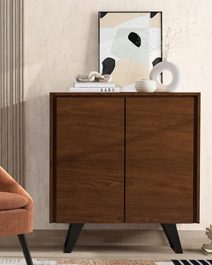 SIMPLIHOME Lowry 39 Inch Wide Modern Industrial Medium Storage Cabinet in SOLID WALNUT WOOD, For the Living Room, Entryway and Family Room - LeafyLoom