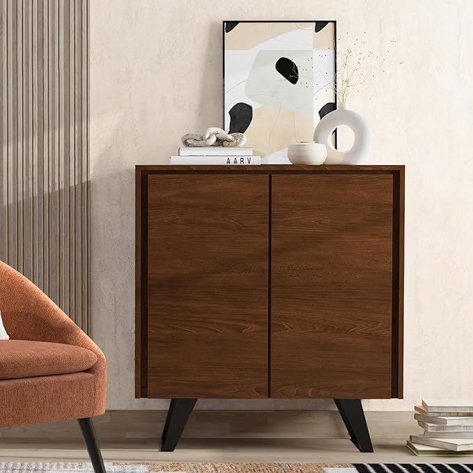 SIMPLIHOME Lowry 39 Inch Wide Modern Industrial Medium Storage Cabinet in SOLID WALNUT WOOD, For the Living Room, Entryway and Family Room - LeafyLoom