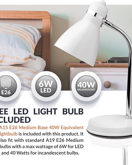Newhouse Lighting Oxford White Metal Flexible LED Goose Neck Lamp for Desk or Table with 1 Free 6-Watt LED Bulb Included - LeafyLoom