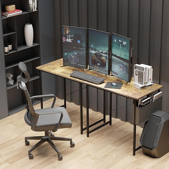 HealSmart 32 Inch Computer Desk Home Writing Study Worktable with Storage Bag for Bedroom, Office, Apartment, Brown - LeafyLoom