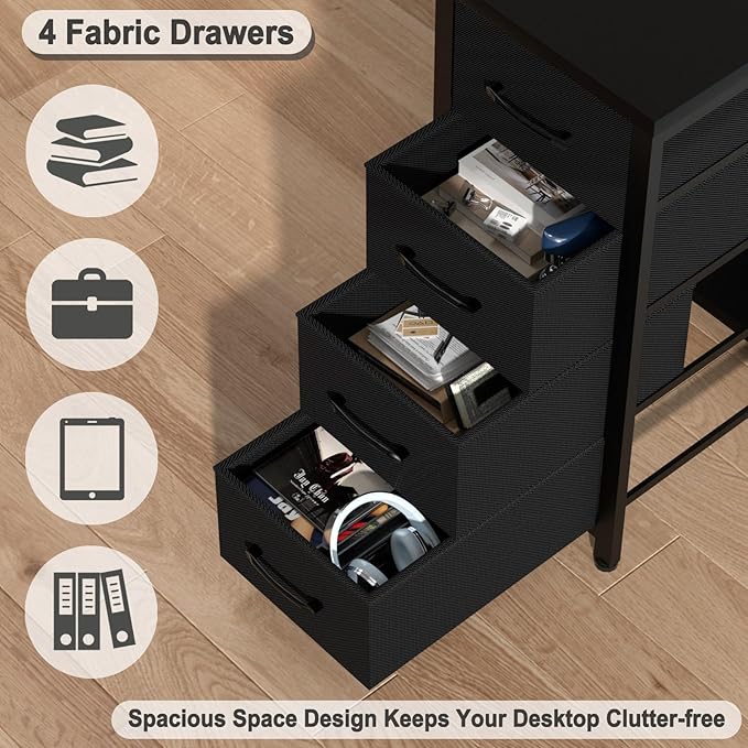 Black L Shaped Desk with Drawers, Corner Desk with LED Light & Power Outlet, 47" Computer Desk with Monitor Stand & CPU Stand, for Home Office Small Space - LeafyLoom