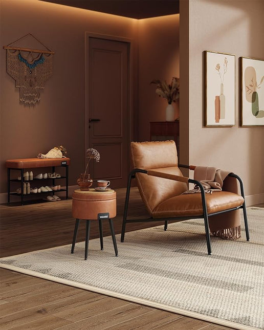 VASAGLE EKHO Collection - Accent Chair, Metal Framed Armchair, Synthetic Leather with Stitching, Mid-Century Modern, Sling Chair for Living, Bedroom, Reading Room, Lounge, Caramel Brown ULAC014K01 - LeafyLoom