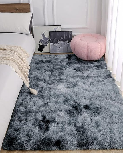 AROGAN Soft Rainbow Area Rugs for Girls Room, Fluffy Girls Bedroom Rugs, Princess Rug, Cute Colorful Carpet for Kids Teens Nursery Toddler (Blue-Grey, 4×6 Feet) - LeafyLoom