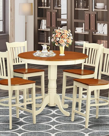East West Furniture JAGR5-WHI-W 5 Piece Kitchen Counter Set Includes a Round Dining Room Table with Pedestal and 4 Dining Chairs, 36x36 Inch, Buttermilk & Cherry - LeafyLoom
