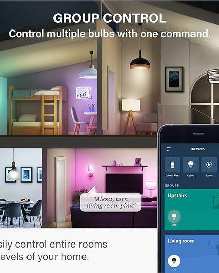 Sengled Light Bulb, S1 Auto Pairing with Alexa Devices, Color Changing , Smart Light that Work with , Bluetooth Mesh Smart Home Lighting, E26 60W Equivalent, 800LM, 4 Count (Pack of 1) LeafyLoom