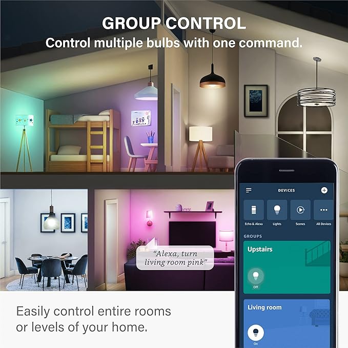 Sengled Light Bulb, S1 Auto Pairing with Alexa Devices, Color Changing , Smart Light that Work with , Bluetooth Mesh Smart Home Lighting, E26 60W Equivalent, 800LM, 4 Count (Pack of 1) LeafyLoom
