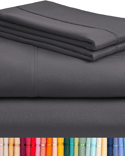 LuxClub 4 PC Sheet Bed Sheets Deep Pockets 18" Eco Friendly Wrinkle Free-Kids-Fitted Sheets Hypoallergenic Anti-Bacteria Machine Washable Hotel Bedding Silky Soft - Dark Grey Twin - LeafyLoom