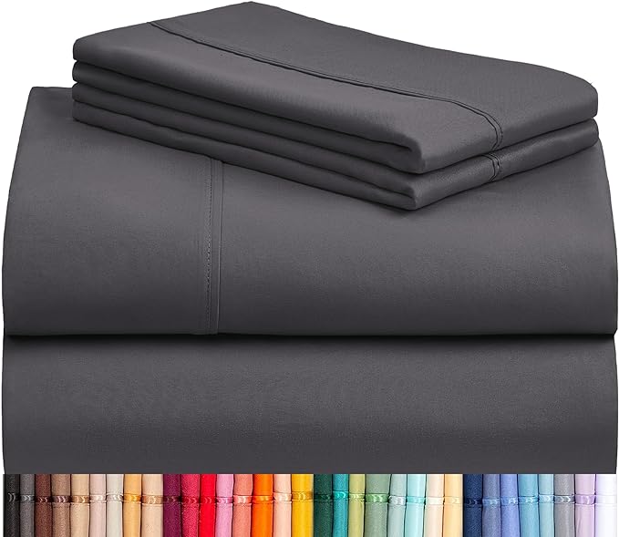 LuxClub 4 PC Sheet Bed Sheets Deep Pockets 18" Eco Friendly Wrinkle Free-Kids-Fitted Sheets Hypoallergenic Anti-Bacteria Machine Washable Hotel Bedding Silky Soft - Dark Grey Twin - LeafyLoom