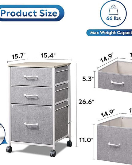 DEVAISE Mobile File Cabinet, Rolling Printer Stand with 3 Drawers, Fabric Vertical Filing Cabinet fits A4 or Letter Size for Home Office, Light Grey - LeafyLoom