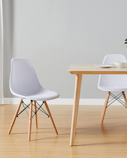 CangLong Dining Mid Century Modern Hollow Back Design Plastic Shell Armless Side Chair with Beech Wood Legs, Set of 2, White 1 - LeafyLoom