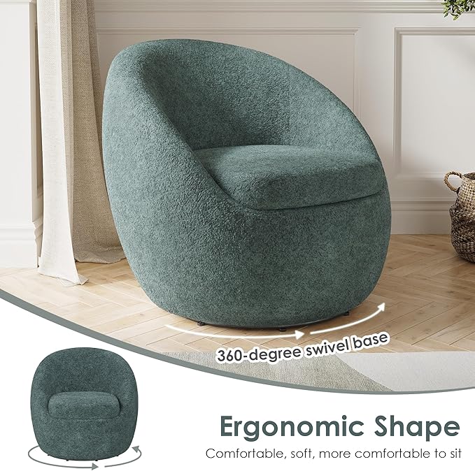 Farini Swivel Accent Chair,Swivel Barrel Chair, Comfy Oversized Round Accent Chair for Living Room Bedroom(Green) - LeafyLoom
