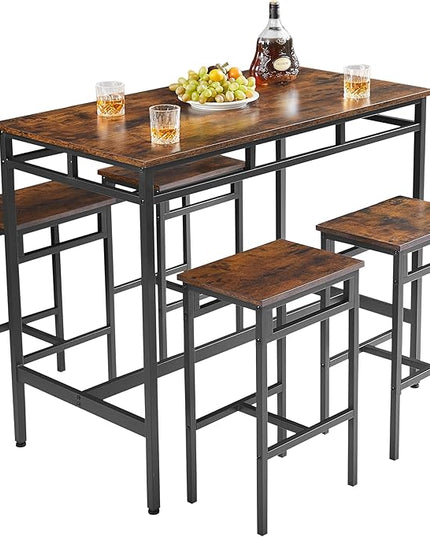 NicBex Dining Table Set for 4 Kitchen Table Set Bar Table Set 5Pc Dinging Table Set with High Stools for Dining Room, Small Space, Apartment, Structural Strengthening, Industrial Style, Rustic Brown - LeafyLoom