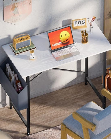 Pamray 32 Inch Computer Desk for Small Spaces with Storage Bag, Home Office Work Desk with Headphone Hook, Small Office Desk Study Writing Table - LeafyLoom