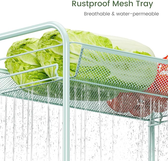 TOOLF 4-Tier Rolling Cart, Metal Utility Cart with 3 Hooks, Easy Assemble Mobile Storage Trolley On Wheels, Metal Shelving Units Kitchen Bathroom Laundry Room - LeafyLoom