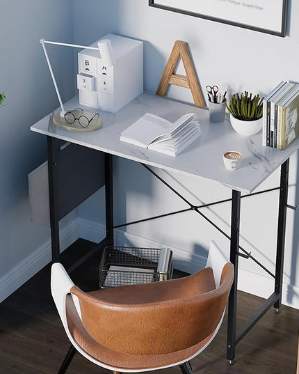 Pamray 32 Inch Computer Desk for Small Spaces with Storage Bag, Home Office Work Desk with Headphone Hook, Small Office Desk Study Writing Table - LeafyLoom