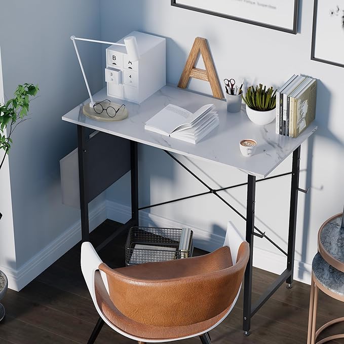Pamray 32 Inch Computer Desk for Small Spaces with Storage Bag, Home Office Work Desk with Headphone Hook, Small Office Desk Study Writing Table - LeafyLoom