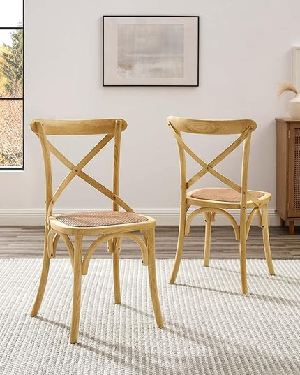 Modway Gear Rustic Modern Farmhouse Elm Wood Rattan Two Dining Chairs in Natural - LeafyLoom