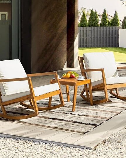 Solid Wood Louis Chairs Set of 2 with End Table, Onesize, Rocking Design - LeafyLoom