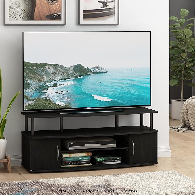 Furinno JAYA Large Entertainment Stand for TV Up to 55 Inch, Blackwood - LeafyLoom