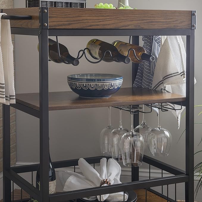 Linon Austin Kitchen Cart, 30.5"W x 18.13"D x 36.25"H, Black - LeafyLoom