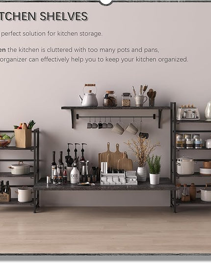 4NM No-Assembly Folding Bookshelf Storage Shelves 3 Tiers Vintage Bookcase Standing Racks Study Organizer Home Office (Gray and Black) - LeafyLoom