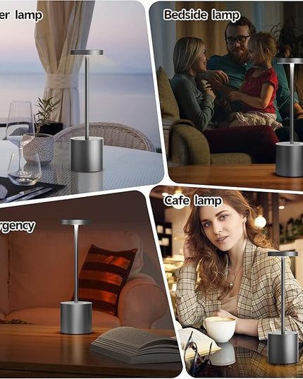 2Pack Cordless Table Lamp, Rechargeable LED Battery 5000mAh Metal USB Portable Powered Desk Lamp, 3 Levels Brightness Light for Restaurants Outdoor (2pack 10.25in Grey) - LeafyLoom