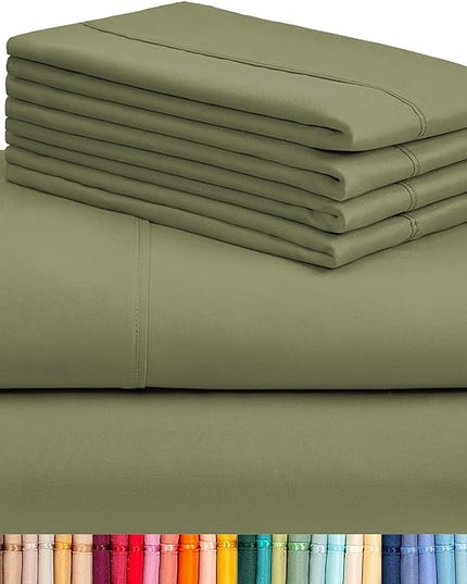 LuxClub 6 PC Queen Sheet Set, Breathable Luxury Bed Sheets, Deep Pockets 18" Eco Friendly Wrinkle Free Cooling Sheets Machine Washable Hotel Bedding Silky Soft - Olive Queen - LeafyLoom