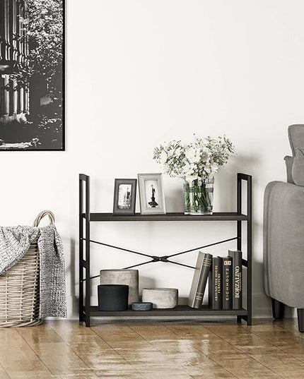 NUMENN 2 Tier Bookshelf, Bookcase Shelf Storage Organizer, Modern Book Shelf for Bedroom, Living Room and Home Office, Black - LeafyLoom