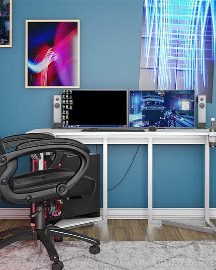 Quest Gaming Desk with CPU Stand, White - LeafyLoom