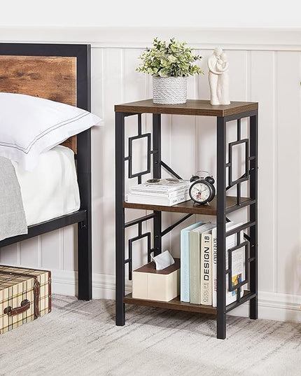 Small Bookshelf, 3 Tier Vintage Industrial Small Bookshelf for Small Spaces, Freestanding Open Shelf Bookcase, Versatile Bookcase for Home Office, Bedroom & Living Room, Retro Brown - LeafyLoom