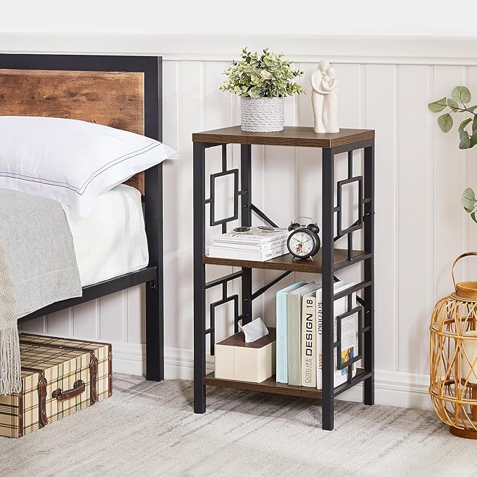 Small Bookshelf, 3 Tier Vintage Industrial Small Bookshelf for Small Spaces, Freestanding Open Shelf Bookcase, Versatile Bookcase for Home Office, Bedroom & Living Room, Retro Brown - LeafyLoom