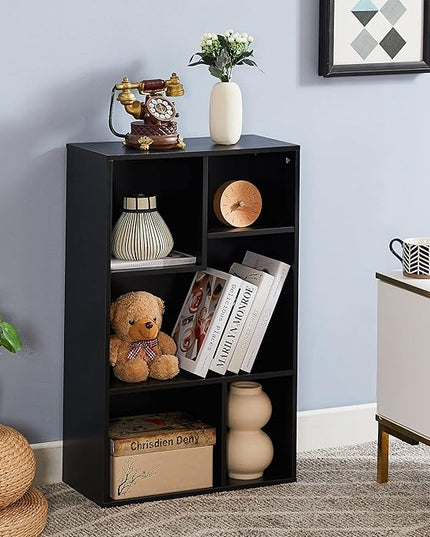 VECELO 5 Cube Modern Bookcases,3 Tier Bookshelves,31 Inch High Cubby Storage Organizer，Shelf Hight Up to 12.8 Inches Suit for Most Books,Vertical or Horizontal Use Available,Vintage Black - LeafyLoom