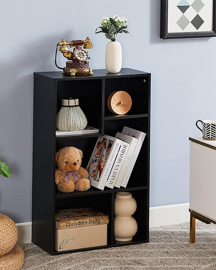 VECELO 5 Cube Modern Bookcases, Fits Tallest Hardcovers, Vertical or Horizontal Use Available, 31 Inch High Cubby Storage Organizer, Suit for Living Room, Bedroom, Children Room, Black - LeafyLoom