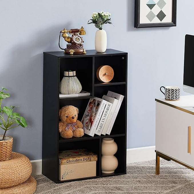 VECELO 5 Cube Modern Bookcases, Fits Tallest Hardcovers, Vertical or Horizontal Use Available, 31 Inch High Cubby Storage Organizer, Suit for Living Room, Bedroom, Children Room, Black - LeafyLoom
