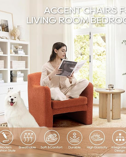 COLAMY Modern Accent Chair Set of 2, Living Room Chair, Soft Padded Armchair with Back, Comfy Fabric Accent Chair for Living Room Bedroom, Red - LeafyLoom