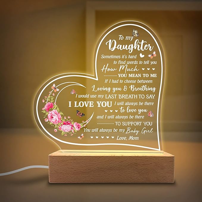 Acrylic Night Light Gifts for Daughter - You Will Always be My Baby Girl - Daughter Gifts from Mom, Dad for Birthday, Graduation, Wedding - Sentimental Gifts for Daughter - LeafyLoom