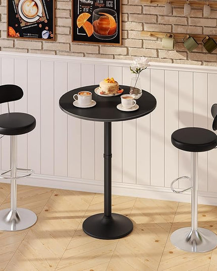 HOOBRO Round Bar Table, 35" Tall Pub Table, Cocktail Table with Base, Stable Counter Table with Non-Slip Base for Narrow Space, Bar Height Table for Kitchen, Easy to Assemble, Black BB57BT01 - LeafyLoom