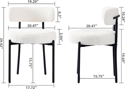 EDWELL White Dining Chairs Set of 4, Modern Dining Room Chairs with 3.94“ Cushions and Metal Legs, Round Upholstered Kitchen Dining Chairs, Ergonomic Backrest Boucle Chairs for Kitchen, Living Room - LeafyLoom