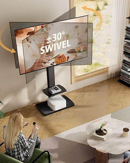 FITUEYES Floor TV Stand Tall Corner TV Stands for TVs 32 37 43 50 55 60 65 70 Inch Swivel TV Mount Stand with Height Adjustable Shelf Upgrade Sturdy Wood Base for Bedroom, Living Room - LeafyLoom