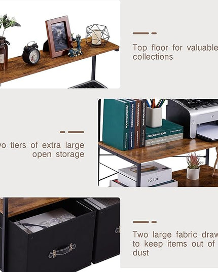VECELO Mobile Lateral File Cabinet Rolling Printer Stand with 3 Open Storage Shelf, Ideal for Letter Size Folders, with Lockable Casters, Strong Steel Frame, Perfect for Office, 2 Drawer, Brown+Black - LeafyLoom