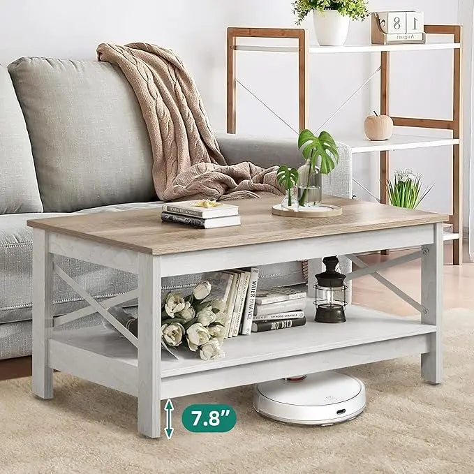 YITAHOME Coffee Table for Living Room,Modern Farmhouse Coffee Table with Storage,2-Tier Center Table for Living Room Wood Living Room Table Accent Cocktail with Sturdy Frame,Grey Wash - LeafyLoom