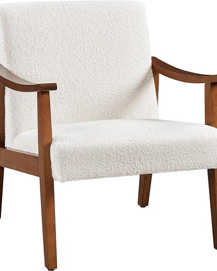 Yaheetech Fabric Accent Chair, Mid-Century Modern Armchair with Solid Wood Legs, Reading Leisure Chair with High Back for Living Room Bedroom Waiting Room,Ivory - LeafyLoom