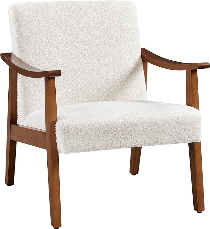 Yaheetech Fabric Accent Chair, Mid-Century Modern Armchair with Solid Wood Legs, Reading Leisure Chair with High Back for Living Room Bedroom Waiting Room,Ivory - LeafyLoom