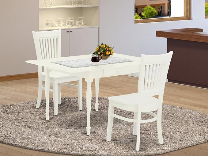 East West Furniture MZVA3-LWH-W Monza 3 Piece Dinette Set for Small Spaces Contains a Rectangle Table with Dropleaf and 2 Kitchen Dining Chairs, 36x54 Inch - LeafyLoom