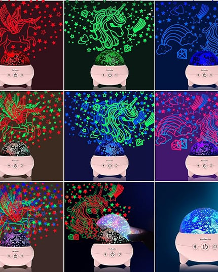 Unicorns Gifts for Girls,Unicorn Toys for Girls,Gifts for 4 Year Old Girl,Toys for 5 Year Old Girls, Unicorn Star Projection Night Light,360° Rotating 9 Lights,Gifts for Kids Girls Toys - LeafyLoom