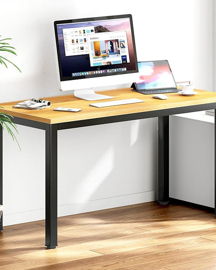 DlandHome 47 inches Medium Computer Desk, Composite Wood Board, Decent and Steady Home Office Desk/Workstation/Table, BS1-120TB Teak and Black Legs, 1 Pack - LeafyLoom